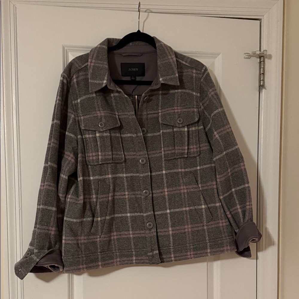NWOT j.crew plaid wool blend over shirt/ shirt jacket sz large L
